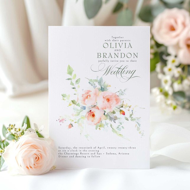 Whimistisk romantisk Blommigt för  Rosa i Bröllop Inbjudningar (Pink Floral Wedding Invitation)