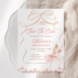 Whimistisk Rosa Ballerina Two Tu Cute 2nd Birthday Inbjudningar