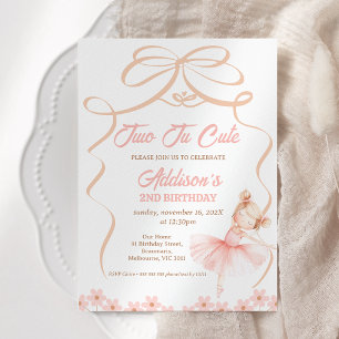 Whimistisk Rosa Ballerina Two Tu Cute 2nd Birthday Inbjudningar