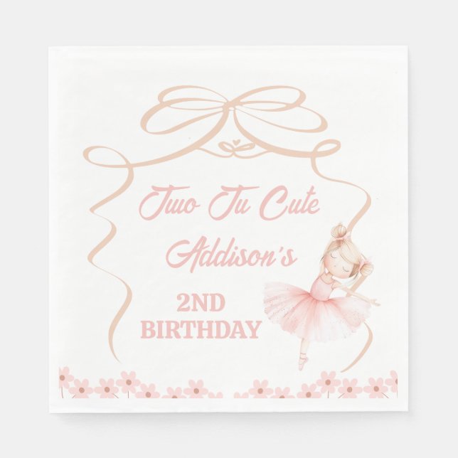 Whimistisk Rosa Ballerina Two Tu Cute 2nd Birthday Pappersservett (Framsidan)