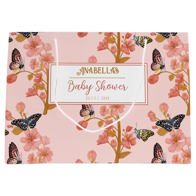 Whimistisk Rosa Boho Butterfly Girl Baby Shower (Framsidan)