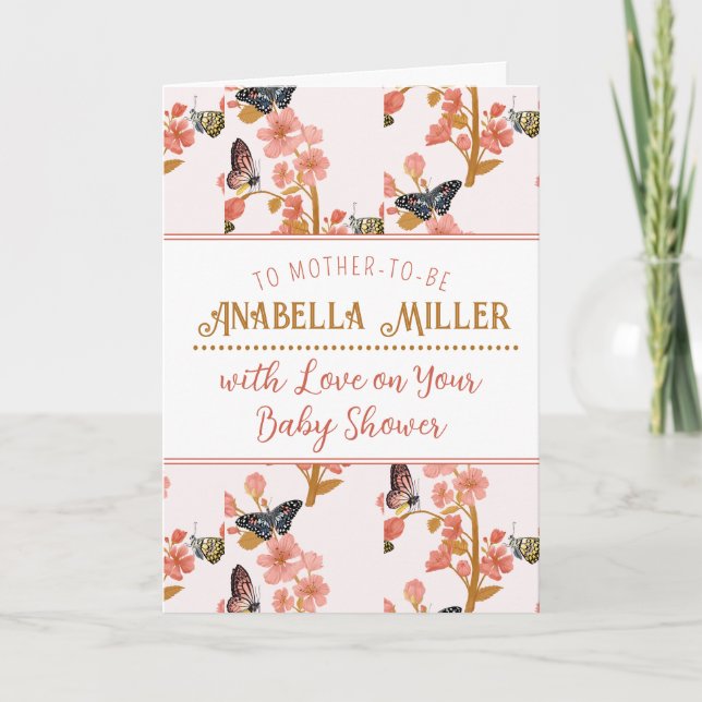 Whimistisk Rosa Boho Butterfly Girl Baby Shower Kort (Framsida)