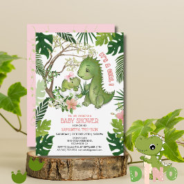 Whimistisk Rosa Bow Girl Dinosaur Baby Shower Inbjudningar