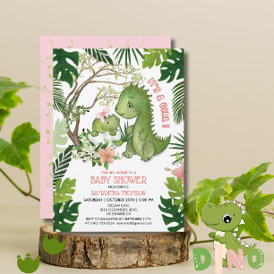Whimistisk Rosa Bow Girl Dinosaur Baby Shower Inbjudningar