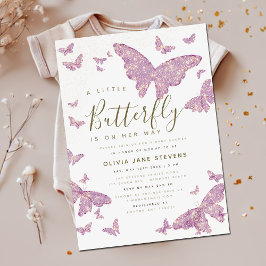 Whimistisk Rosa Butterfly Boho Girl Baby Shower Inbjudningar