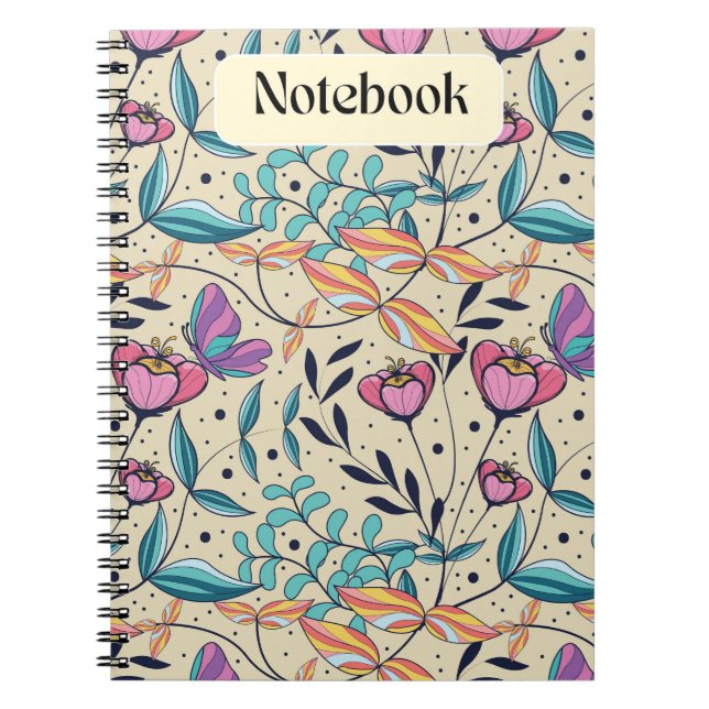 Whimistisk Rosa och bärbar dator med blå fjäril Anteckningsbok (Framsidan)