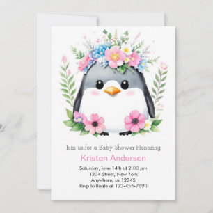 Whimistisk Rosa Penguin Baby Shower Inbjudningar