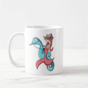 Whimistisk Sjöjungfru Cowgirl med Hat och Seahorse Kaffemugg