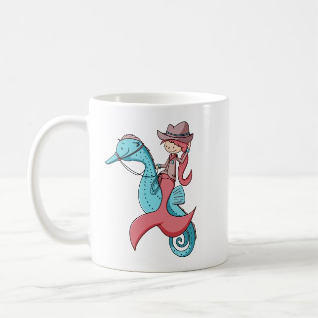 Whimistisk Sjöjungfru Cowgirl med Hat och Seahorse Kaffemugg (Vänster)