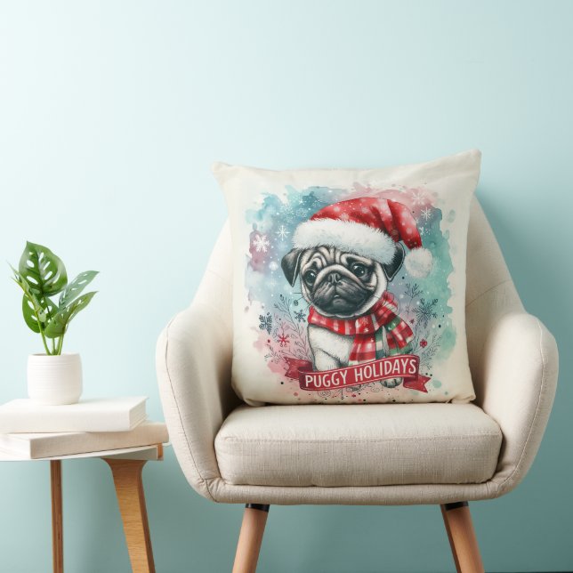 Whimistisk snöflummel -,Charming Pug Hund jul Kudde (Stol)