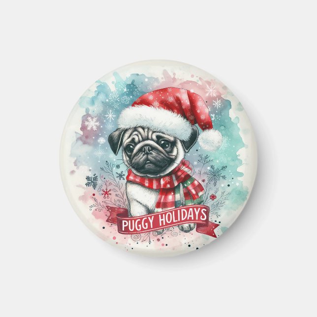 Whimistisk snöflummel -,Charming Pug Hund jul Magnet (Framsidan)