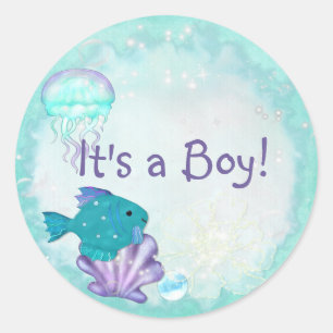 Whimsey Aquarium 2 Folk Art ITS A BOY GIRL Runt Klistermärke