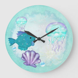 Whimsey Aquarium 2 Folk Art Stor Klocka