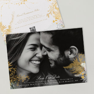whimsey guld blommigts bild bröllop webbplats QR-k Spara Datumet
