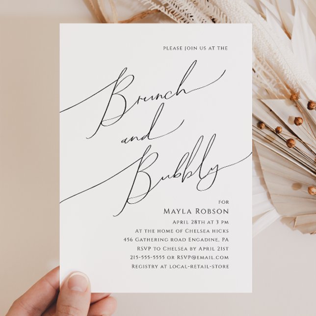 Whimsials Minimalist-skript Brunch och Bubly Inbjudningar (Skapare uppladdad)