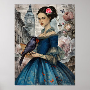 Whimsian Victorian Gothic Girl & Blommigts London Poster