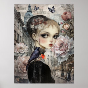 Whimsian Victorian Gothic Girl & Blommigts London Poster
