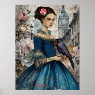 Whimsian Victorian Gothic Girl & Blommigts London Poster