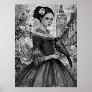 Whimsian Victorian Gothic Girl & Blommigts London Poster