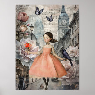 Whimsian Victorian Gothic Girl & Blommigts London Poster