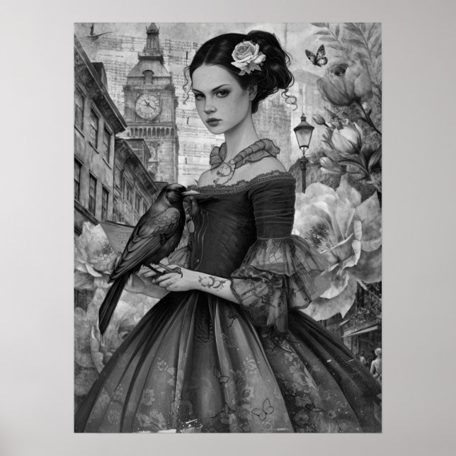 Whimsian Victorian Gothic Girl & Blommigts London Poster (Framsidan)