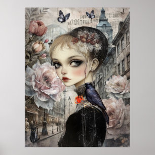 Whimsian Victorian Gothic Girl & Blommigts London Poster