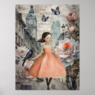 Whimsian Victorian Gothic Girl & Blommigts London Poster