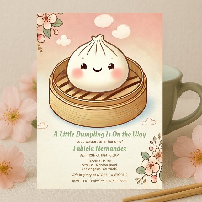 Whimsibel Dumpling Baby Shower med Blommigtar för  Inbjudningar (Skapare uppladdad)