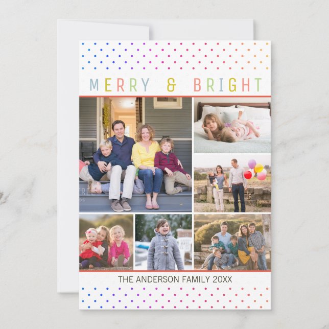 Whimsic 7 Photo Merry Bright Rainbow Polka dots Julkort (Framsida)