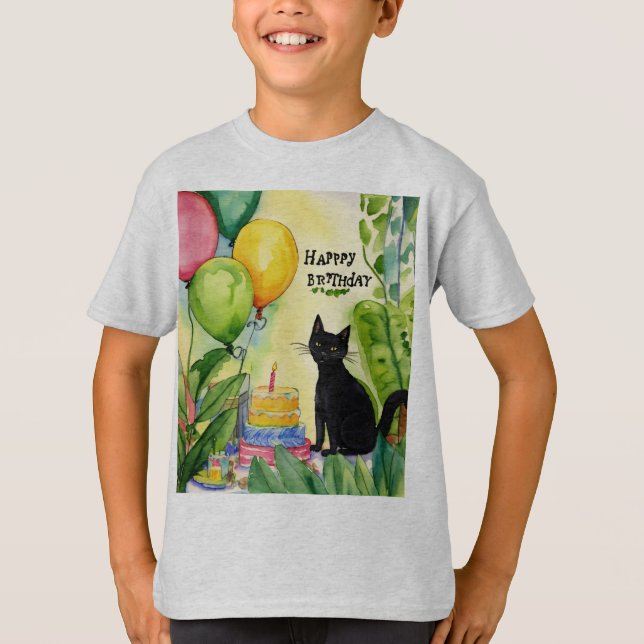 Whimsic Birthday Surprise: Black Cat i Jung T Shirt (Framsida)