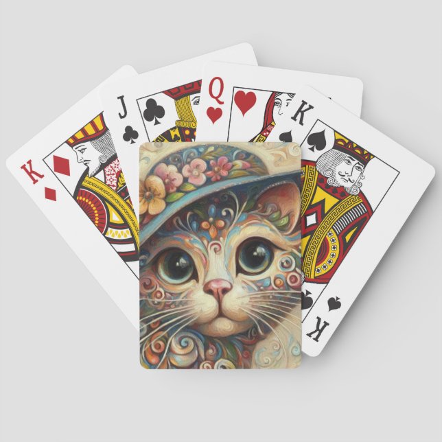 Whimsic Blommigt Abstrakt Kattunge med Hat Casinokort (Baksidan)