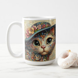 Whimsic Blommigt Abstrakt Kattunge med Hat Kaffemugg