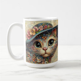Whimsic Blommigt Abstrakt Kattunge med Hat Kaffemugg