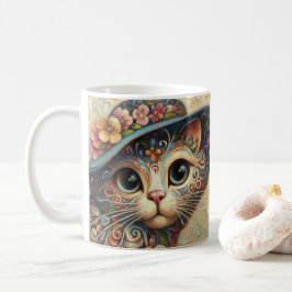 Whimsic Blommigt Abstrakt Kattunge med Hat Kaffemugg