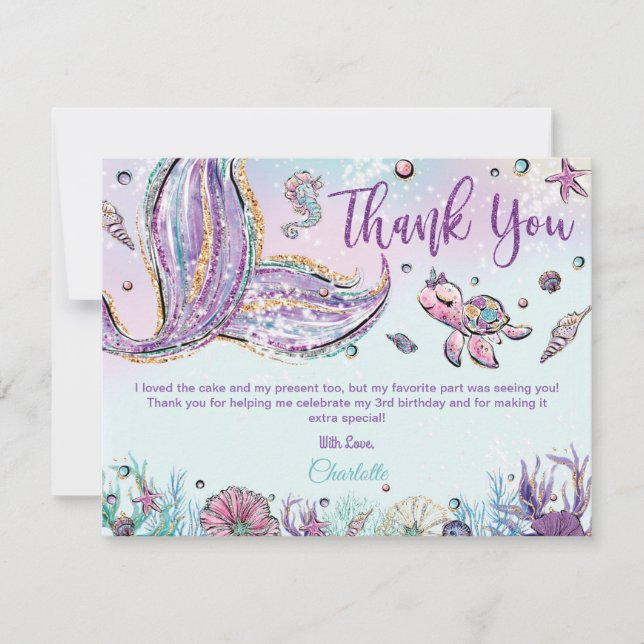 Whimsic Chic Sjöjungfru Svan Baby Shower Birthday Tack Kort (Framsida)