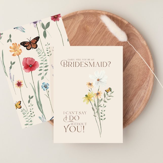 Whimsic Daisy Gult Wildblommor Bridesmaid Inbjudningar (Whimsical Daisy Yellow Wildflowers Bridesmaid Invitation)