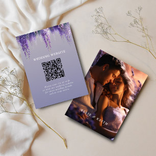 Whimsic Lila Blommigt QR-kod Foto Bröllop Tilläggskort
