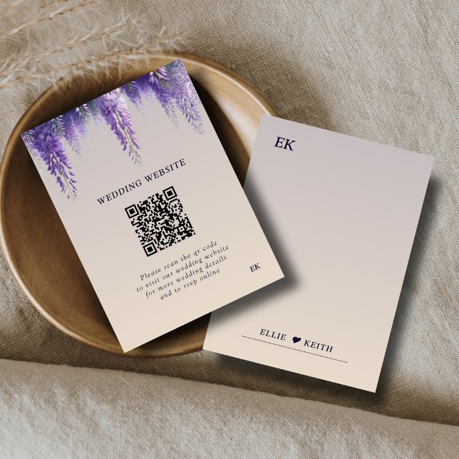 Whimsic Lila Blommigt QR kod Monogram Bröllop Tilläggskort (Skapare uppladdad)