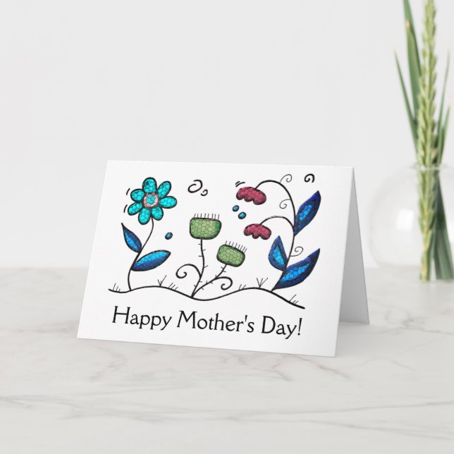 Whimsic Mosaic Blommigt Mors dag Card Helgkort (Framsida)