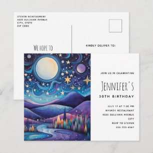 Whimsic Night Big Måne Landcape Birthday Inbjudan Vykort