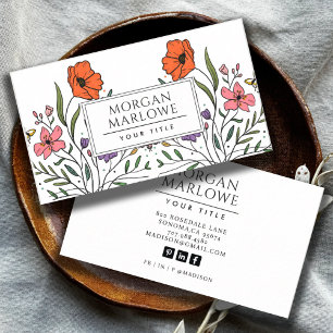 Whimsic Orange Rosa Cute Boho Blommigt   Retro Visitkort