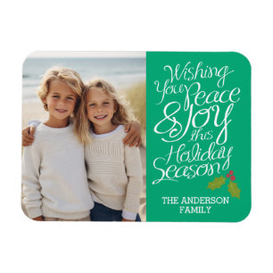 Whimsic Peace och Joy Holly Berry Helgdag Photo Magnet