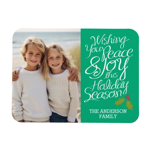 Whimsic Peace och Joy Holly Berry Helgdag Photo Magnet (Horisontell)