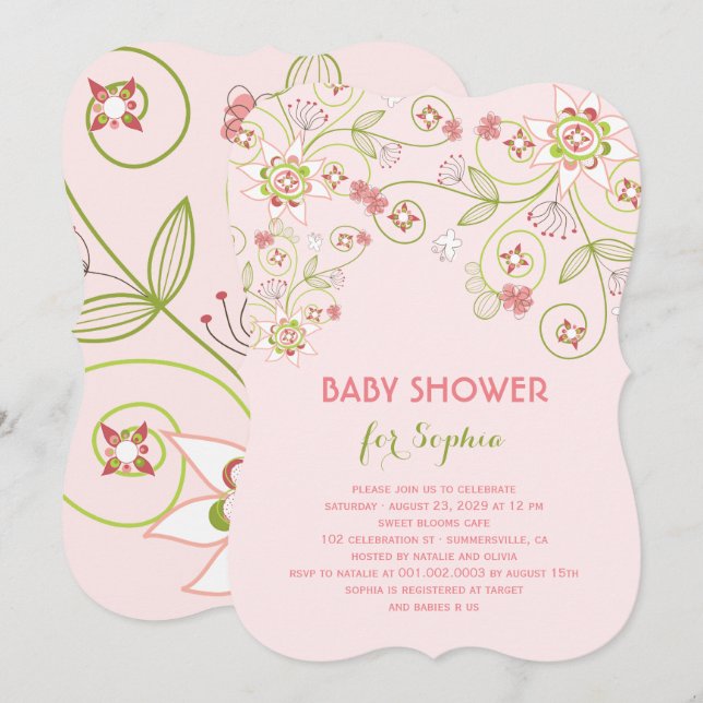 Whimsic Rosa Blommigt Blooms Chic Girl Baby Shower Inbjudningar (Fram/baksida)