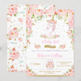Whimsic Rosa Blommigt Unicorn Baby Shower Girl Inbjudningar