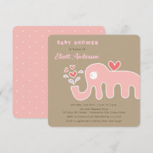 Whimsic Rosa Tecknad Elephant Girl Baby Shower