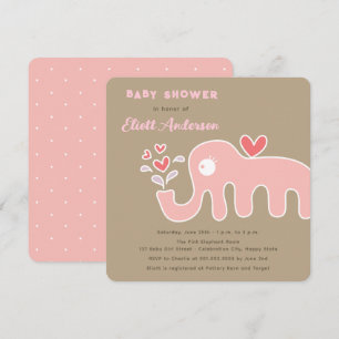 Whimsic Rosa Tecknad Elephant Girl Baby Shower Inbjudningar