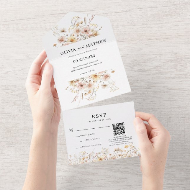 Whimsic Rustic Meadow Wildblomma QR Code Bröllop (Avrivbar del)