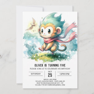 Whimsic Rustic Monkey Birthday Inbjudningar