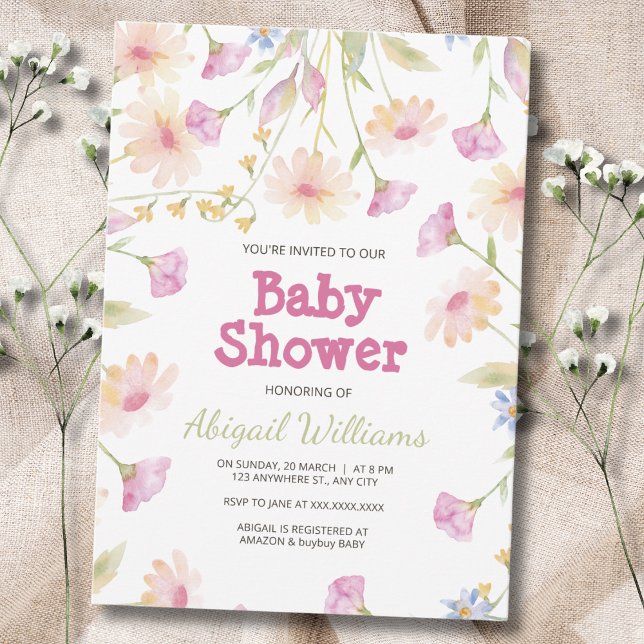 Whimsic Rustic Rosa Blommigt Baby Shower Inbjudningar (Skapare uppladdad)